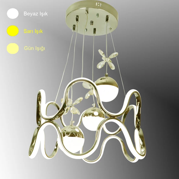 TT Aydınlatma TT336-3TPL-SR  Sarı Kaplama 3 Toplu 3 Renk Modüllü Ledli Avize ürün görseli 1