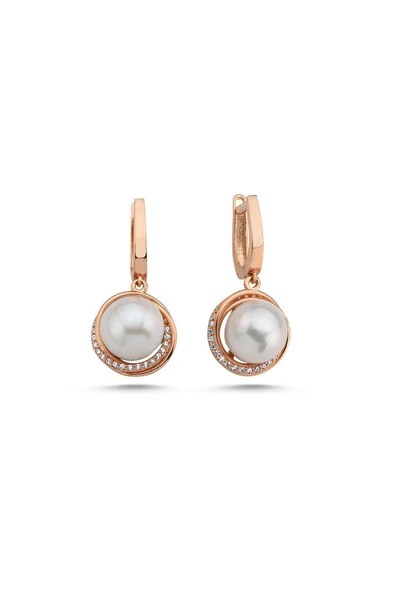 10,5 mm Zirkon Taşlı Doğal İnci Küpe - 5