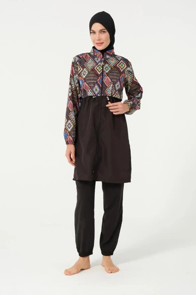 Tesmay 22155 Tam Boy Dijital Desenli Tam Boy Tesettür Mayo - Resim 3