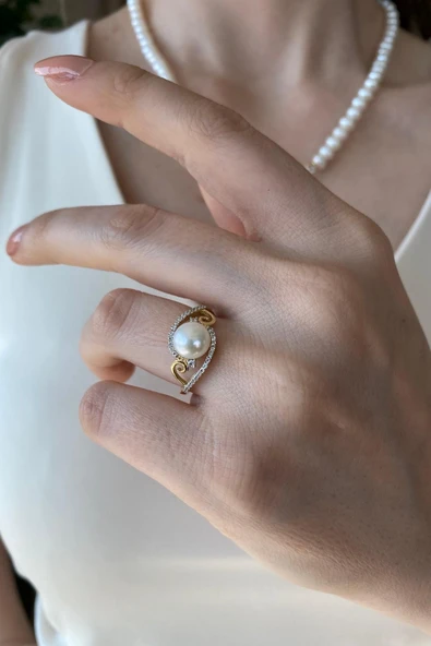 Taşlı Doğal İnci Kolye Bileklik Yüzük Küpe Dörtlü Set - 2