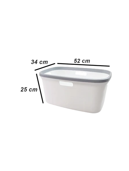 Geseus Motek Tekli 40 Lt Kirli Çamaşır Sepeti+Çamaşır Selesi Ikili Set, Çeyiz Seti Gümüş+Beyaz - 5