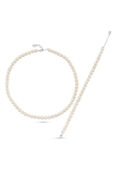 7,5 mm Sıralı Doğal İnci Kolye Bileklik İkili Set - 4