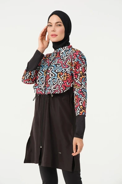 Tesmay 22153 Tam Boy Dijital Desenli Tam Boy Tesettür Mayo - Resim 4