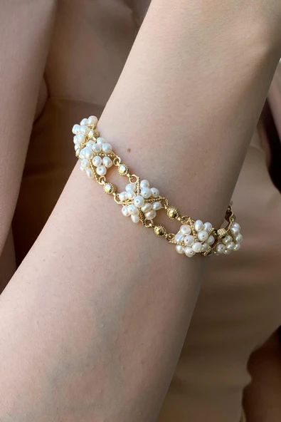 4,5 mm Piramit Model Doğal İnci Küpe Kolye Bileklik Yüzük Dörtlü Set