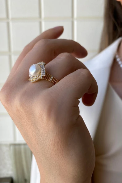 6,5 mm Rüzgar Gülü Doğal İnci Yüzük - 4