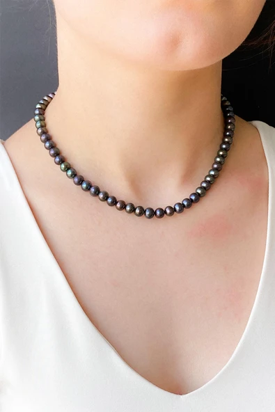 6,5 mm Siyah Doğal İnci Kolye