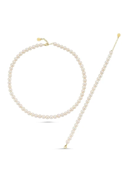 7,5 mm Sıralı Doğal İnci Kolye Bileklik İkili Set - 7