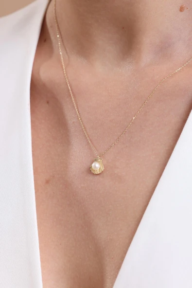 4,5 mm İstiridye Doğal İnci Küpe Kolye Yüzük Üçlü Set - 3