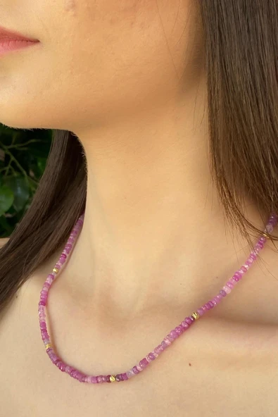 Yakut Taşlı Dorika Toplu Kadın Kolye - 2