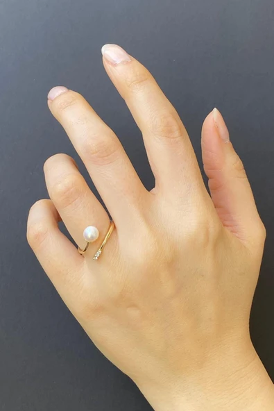 Doğal İncili Sarmal Zirkon Taşlı Yüzük - Resim 2