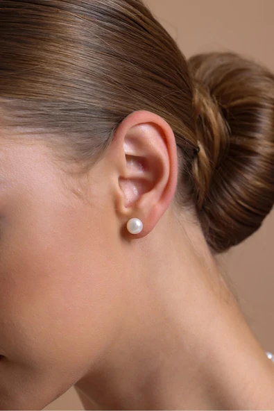 7,5 mm Sıralı Doğal İnci Küpe Kolye İkili Set - 3