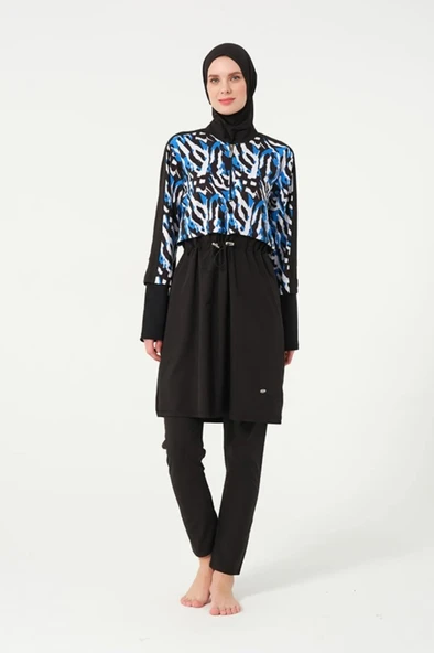 Tesmay 3012 Siyah Sporlycra Tam Boy Tasarım Tesettür Mayo - 6