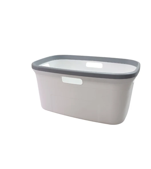 Geseus Motek Tekli 40 Lt Kirli Çamaşır Sepeti+Çamaşır Selesi Ikili Set, Çeyiz Seti Gümüş+Beyaz - 4