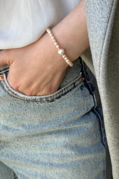 4,5 mm Dorikalı Doğal İnci Kadın Bileklik ürün görseli 1