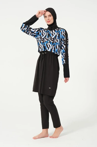 Tesmay 3012 Siyah Sporlycra Tam Boy Tasarım Tesettür Mayo