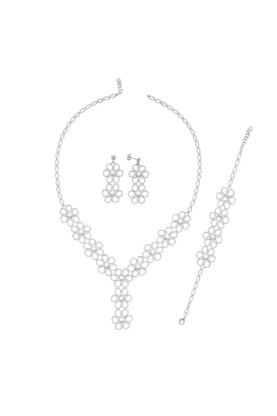 5,5 mm Çiçek Desenli Doğal İncili Küpe Kolye Bileklik Üçlü Set - 5