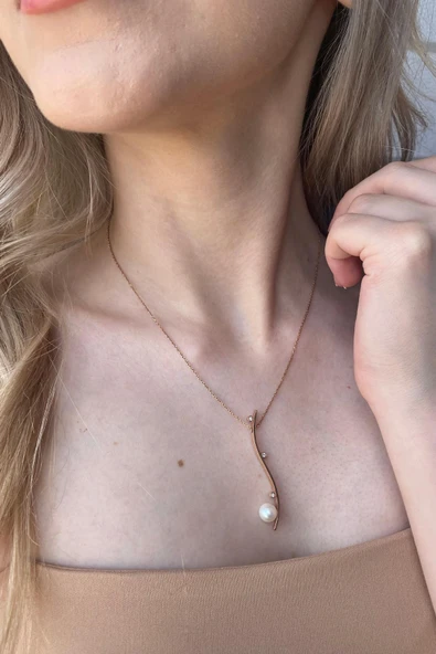 7,5 mm Tasarım Doğal İncili Kolye - Resim 3