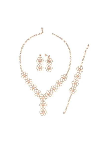 5,5 mm Çiçek Desenli Doğal İncili Küpe Kolye Bileklik Üçlü Set - 6