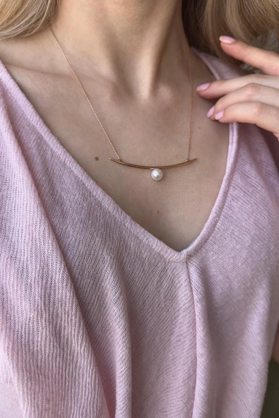 8,5 mm Tasarım Doğal İnci Kolye - 7