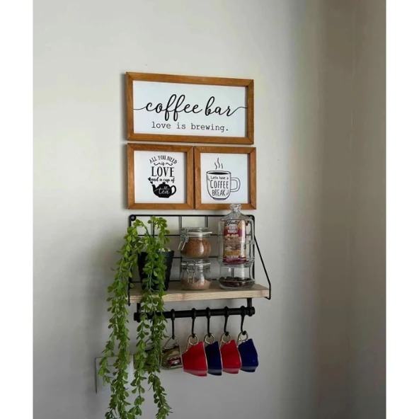Metal Askılıklı Kahve Köşesi Rafı - Resim 4