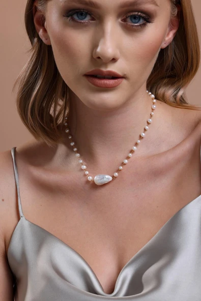 12,5 mm Barok Doğal İnci Kolye - Resim 7