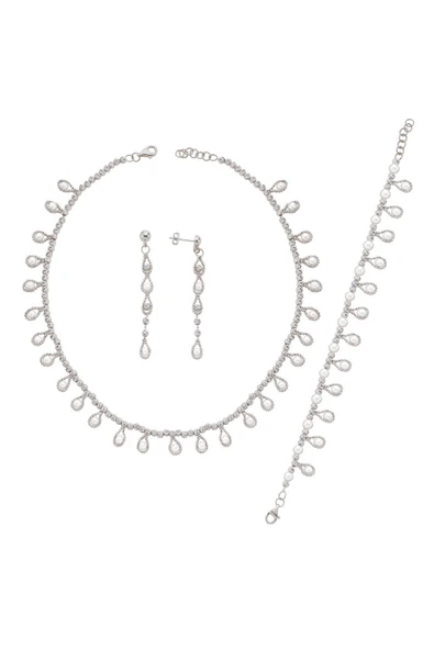 5,5 mm Dorikalı Sallantılı Damla Doğal İncili Küpe Kolye Bileklik Üçlü Set - 4