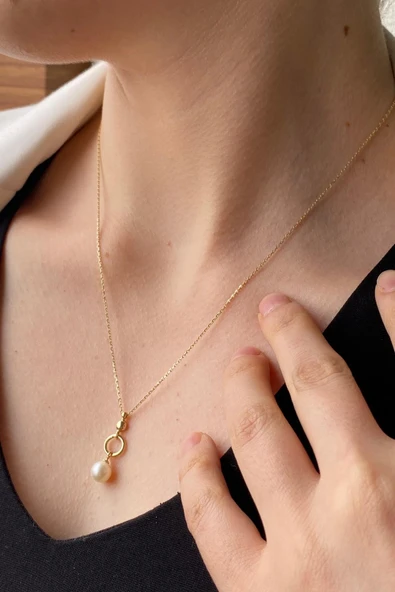 7,5 mm Halka Doğal İnci Küpe Kolye İkili Set - 4