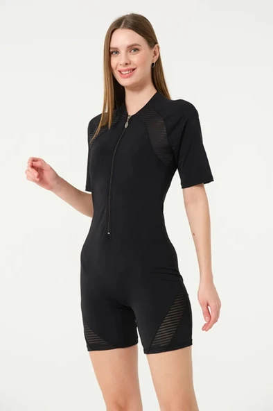 Tesmay 24169 Siyah Kısa Kol Sörfçü Havuz Mayosu - 2