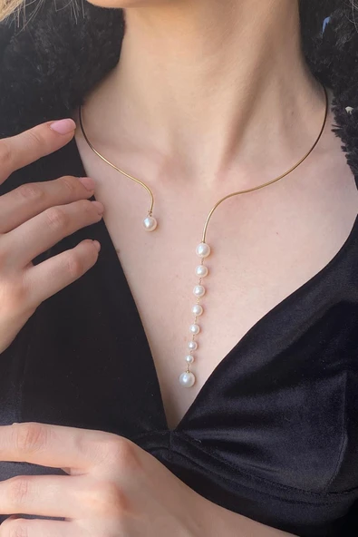 8,5 mm Süzme Doğal İnci Kolye - 6
