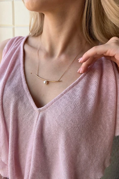 8,5 mm Tasarım Doğal İnci Kolye - 3