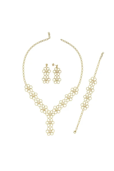 5,5 mm Çiçek Desenli Doğal İncili Küpe Kolye Bileklik Üçlü Set - 7