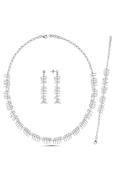 5,5 mm Kılçık Model Doğal İncili Küpe Kolye Bileklik Üçlü Set - 5