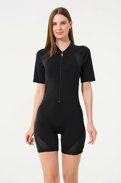 Tesmay 24169 Siyah Kısa Kol Sörfçü Havuz Mayosu - 7