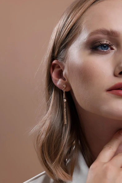 5,5 mm Baklava Dilimi Doğal İncili Küpe Kolye Bileklik Üçlü Set - 5