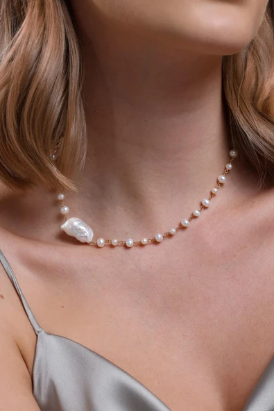 12,5 mm Barok Doğal İnci Kolye - Resim 3