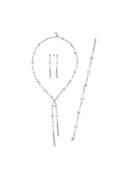 5,5 mm Baklava Dilimi Doğal İncili Küpe Kolye Bileklik Üçlü Set - 6