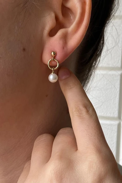 7,5 mm Halka Doğal İnci Küpe Kolye İkili Set - 5