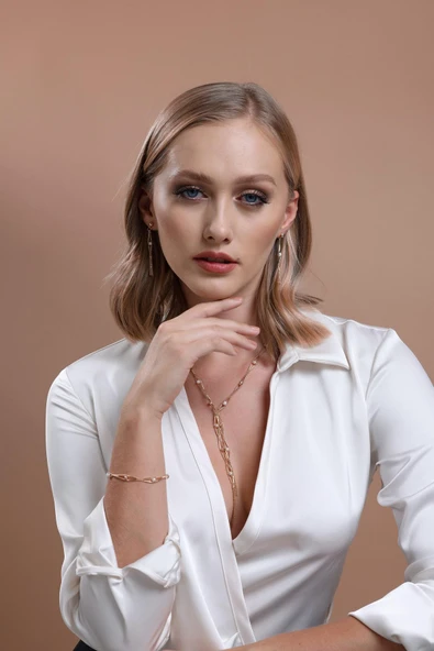 5,5 mm Baklava Dilimi Doğal İncili Küpe Kolye Bileklik Üçlü Set - 2