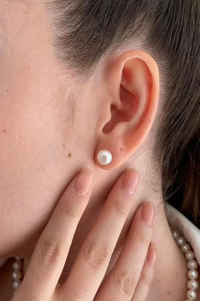 8,5 mm Sıralı Doğal İnci Küpe Kolye Bileklik Üçlü Set - 5