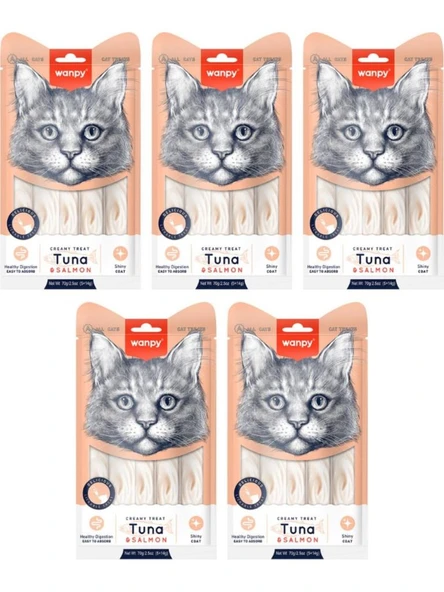 5 Adet Wanpy Ton Balığı&Somon Krema Ödül 5x14 gr RA-052 Kedi Ödülü Skt:09/2026