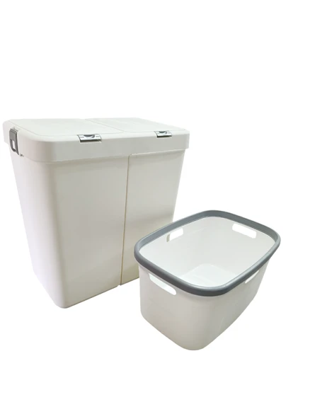 Gümüş Ikili Dokunmatik 80 Lt Çamaşır Sepeti+Çamaşır Selesi Çeyiz Seti-MT09 - 3