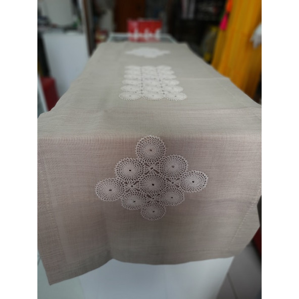 EL İŞİ DANTEL MOTİFLİ KETEN RANIR - RENK: SÜTLÜ KAHVE - ENİ: 51 cm - BOYU: 151 cm - 4