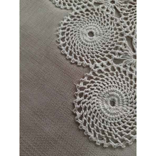 EL İŞİ DANTEL MOTİFLİ KETEN RANIR - RENK: SÜTLÜ KAHVE - ENİ: 51 cm - BOYU: 151 cm - 8