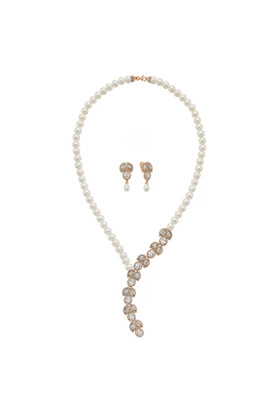 7,5 mm Kadın Zirkon Taşlı Doğal İnci Küpe Kolye İkili Set - 6