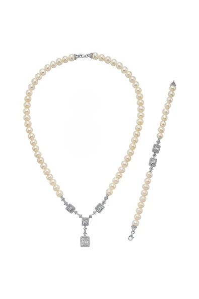 7,5 mm Kadın Baget Doğal İnci Kolye Bileklik İkili Set - 6