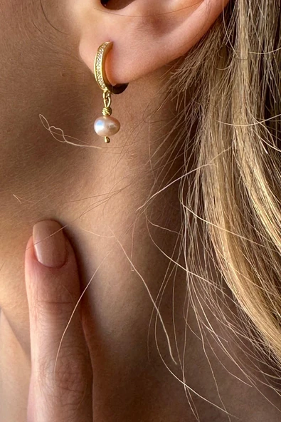 6,5 mm Zirkon Taşlı Dorika Toplu Multicolor Doğal İnci Küpe - Resim 2