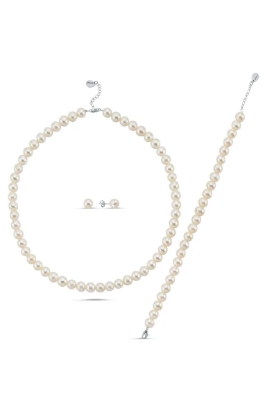 8,5 mm Sıralı Doğal İnci Küpe Kolye Bileklik Üçlü Set - 6