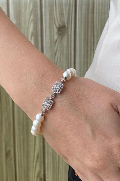 7,5 mm Kadın Baget Doğal İnci Kolye Bileklik İkili Set - 5