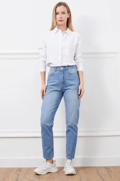 Yüksek bel mom jean pantolon - 5