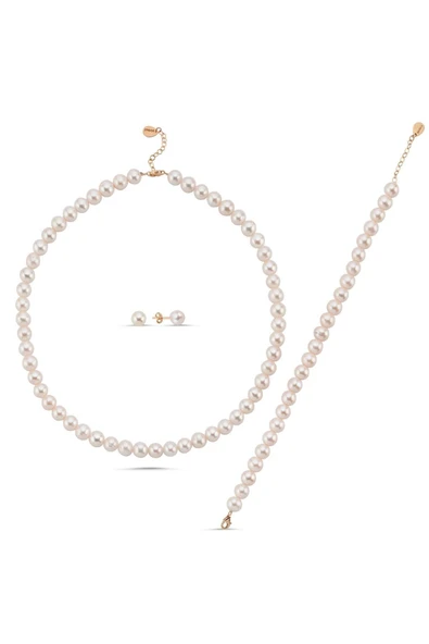 8,5 mm Sıralı Doğal İnci Küpe Kolye Bileklik Üçlü Set - 7